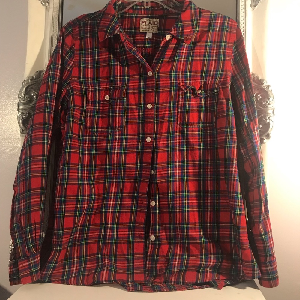 Old Navy Plaid Button Down Long Sleeve Top-Large